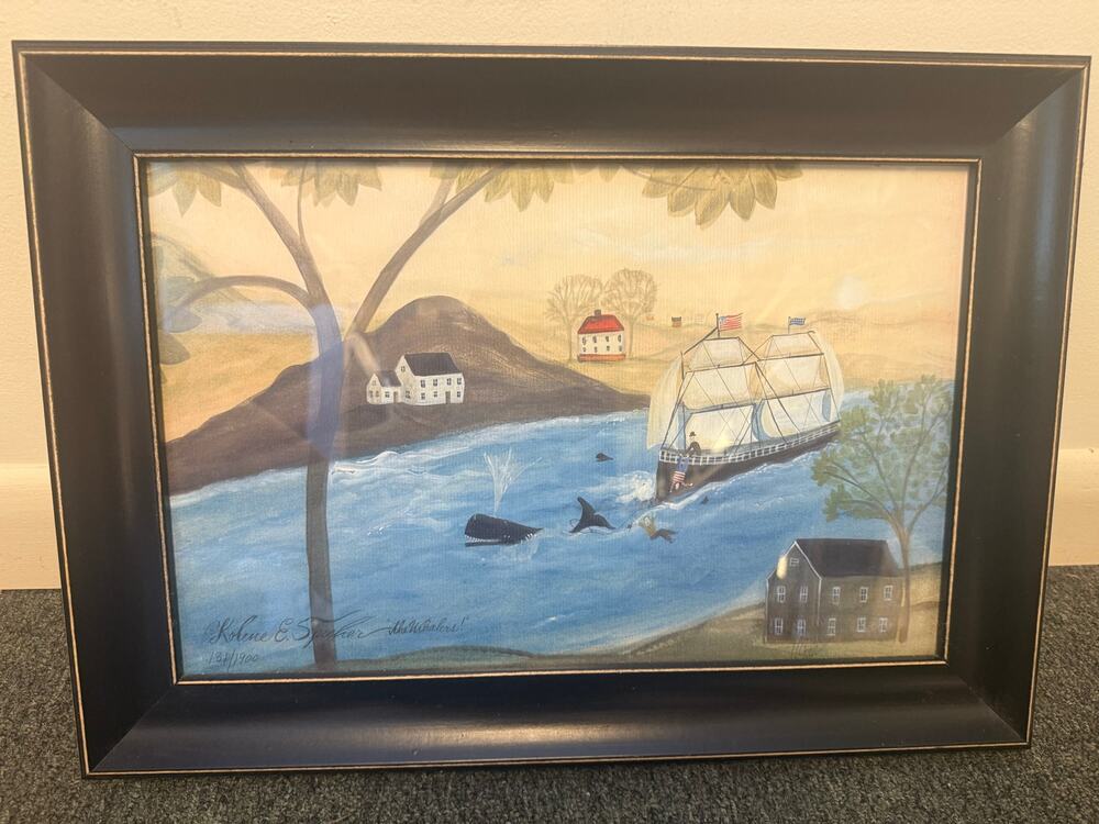 Framed New England Folk Art Print "The Whalers" Signed by Kolene Spicher 20x14"